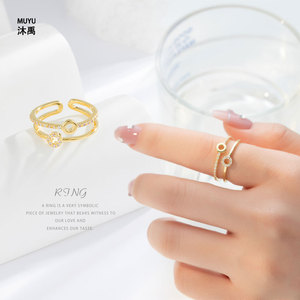 Double Layered Open Ring Geometric Shape Pave Setting Index Finger Ring Everyday Wear - Product Image 2