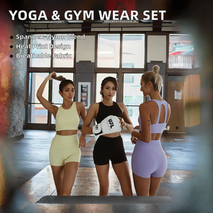 Vêtements de sport pour femmes, tenue de sport, vêtements de yoga avec fonction respirante, motif uni, vêtements de fitness - Product Image 3