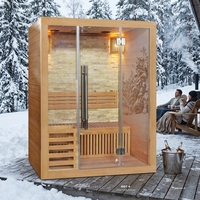 Sauna de Vapor de Madera Sólida de Cedro Rojo para 2 Personas con Ventanas de Techo, Diseño Tradicional Coreano Moderno para Relajación