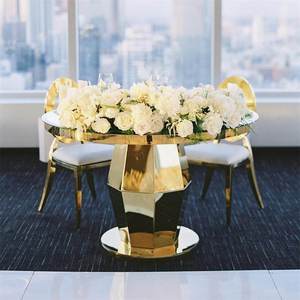 Gold Round Glass Top Stainless Steel <b>Table</b> Luxury Wedding <b>Decorations</b> for Bride and Groom Sweetheart Style Carton - Product Image 2