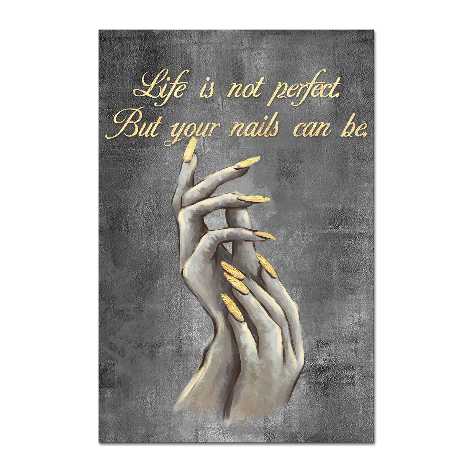 Fashion Grey And Golden Hand Nails Painted Motivational Painting Poster Printed Print Nails Salon Wall Decoration Item