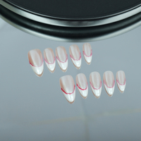 Uñas artificiales hechas a mano, pintadas a mano rojas y blancas irregulares francesas, alta calidad reutilizables de fábrica al por mayor