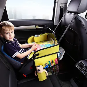 Car Kids Tray Organizer Waterproof Travel Activity Tray Plates Holder For Toddler Food Snack Lap For Car Seat Kids Travel Tray