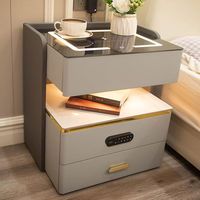 Table de chevet intelligente de luxe européenne personnalisée en bois massif, multifonctionnelle, à hauteur réglable, avec lecteur d'empreintes digitales sans fil, sécurisée, directement de l'usine