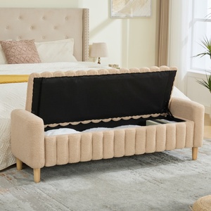 Banc d'appoint moderne rembourré pour le pied de <span class=keywords><strong>lit</strong></span>, avec rangement rabattable à cannelures ondulées et capitonnées, repose-pieds décoratif avec pieds en bois massif - Product Image 3
