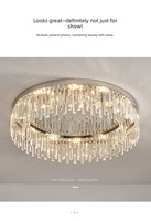 Plafonnier LED moderne en acier et cristal avec lumière blanc chaud pour salon - Design haut de gamme pour hôtels