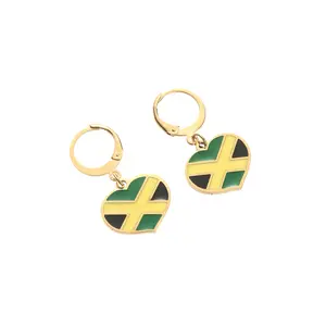 Jamaica Map Flag Earrings For Women Girl Gold Color Stainless Steel Heart Jamaican Jewelry