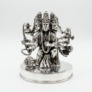 Statue de Hanuman à cinq têtes et dix bras, finition argentée, en métal, pour temple religieux, statues de dieux en argent pur - Product Image 5