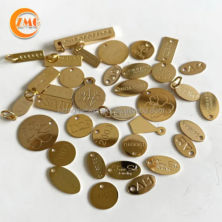 Hoge Kwaliteit Mini/Kleine Custom Logo Gegraveerd 24K Echte Vergulde Rechthoek Brass Metalen Sieraden Tags Voor ketting