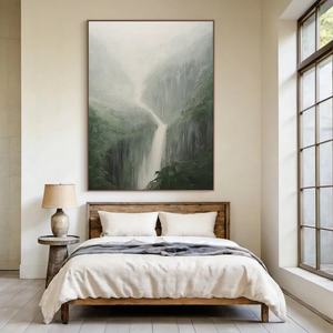 Peinture à l'huile abstraite réaliste de grandes montagnes vertes, neutre et douce, sur toile, faite à la main, pour décoration intérieure - Product Image 1