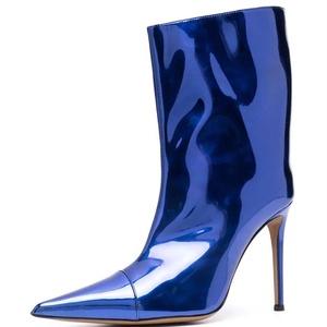 Bottines à talons hauts en cuir miroir couleur personnalisée pour femmes, bout pointu, sexy, à enfiler, grande taille 43 - Product Image 2