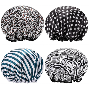 Bonnet de douche de <span class=keywords><strong>bain</strong></span> de grande taille en satin double couche pour <span class=keywords><strong>le</strong></span> visage Chapeau de douche imperméable maquillage des États-Unis européens - Product Image 4