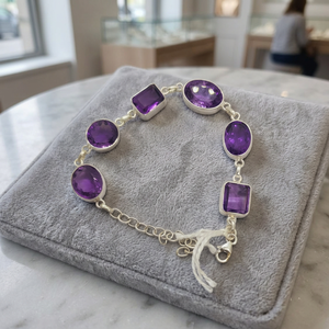 RAMAVATI <b>GEMS</b> Classic 925 Sterling Silver Gold Plated Bangle Amethyst <b>Stone</b> Stealing <b>Bracelet</b> 95.5% Unisex Party Anniversary 10g - Product Image 3