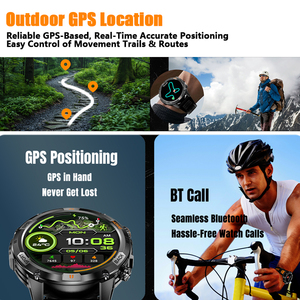 Montre connectée de sport en plein air YK15, GPS, boussole, fréquence cardiaque, lampe de poche, appels Bluetooth, notification de messages, suivi du sommeil, montre connectée pour hommes - Product Image 4