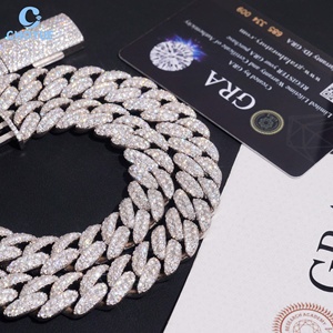 Cadena cubana de eslabones con moissanita VVS de corte redondo y pavé completo, chapada en oro blanco de 18 mm, joyería estilo Hip Hop Rapper Miami - Product Image 4