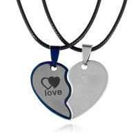 Collier Pendentif Couple Chats en Acier Inoxydable Noir et Blanc, Cœur Amoureux Entrelacé, pour la Saint-Valentin