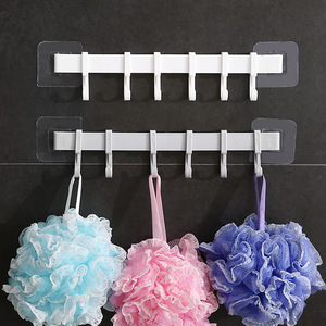 Kitchen <b>Hook</b> Rack Wall Mounted <b>Adhesive</b> <b>Hooks</b> Punch Free Towel Organizer Storage Hanger for Bathroom Kitchen Gray White Khaki - Product Image 4