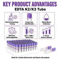 Tubo de Vidrio Veterinario con Tapa Morada EDTA K2 K3 de 1ml-10ml para Análisis de Células Sanguíneas Animales, Tubo EDTA K2 K3