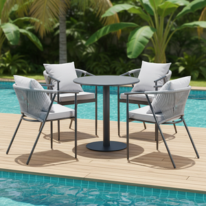 Ensemble <span class=keywords><strong>de</strong></span> table et chaises <span class=keywords><strong>de</strong></span> salle à manger modernes <span class=keywords><strong>pour</strong></span> patio, table en métal et 4 chaises en corde <span class=keywords><strong>pour</strong></span> restaurant - Product Image 1