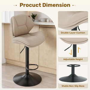 Ergonomic Modern PU <b>Leather</b> Outdoor Dining <b>Bar</b> <b>Stool</b> Height Adjustable Double-Layer Cushion Swivel Steady Multi-Purpose Hotel - Product Image 6