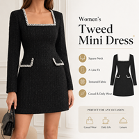 Elegantes Damenkleid mit Quadratischem Ausschnitt und Langen Ärmeln, Figurbetontes Bürokleid mit Kontrastfarbener Paspelierung und Individuellem Logo