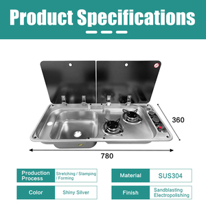 Ensemble évier et cuisinière JDA RV, plaque de cuisson à gaz double brûleur, couvercle en verre trempé SUS304, 780x360mm, GPL pour caravane, <span class=keywords><strong>camping</strong></span>-<span class=keywords><strong>car</strong></span>, bateau - Product Image 1