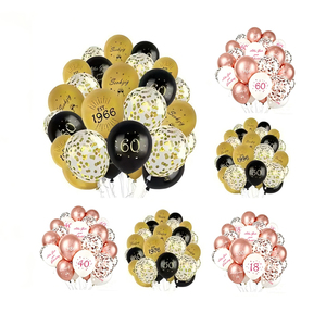 Set de Globos de <span class=keywords><strong>Cumpleaños</strong></span>, 30 Piezas, Globos de Látex Negros y Dorados con Impresión Alemana para Decoración de Fiestas de 30, <span class=keywords><strong>40</strong></span> y 50 Años - Product Image 1