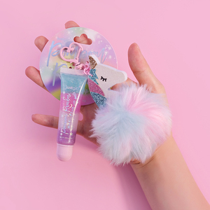 Base de aceite de brillo de labios para niños, conjunto de etiqueta privada vegana, sin crueldad, <span class=keywords><strong>unicornio</strong></span>, llavero vegano, brillo de labios, venta de fábrica - Product Image 1