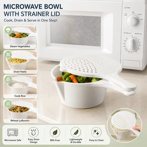 Hardware Tools Multifunctional Microwave Strainer Bowl With Microwave <b>Colander</b> Container Steam and Drain Bowl for Pasta Cooking - Product Image 2