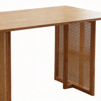 Table à manger en bois massif de style japonais avec accents en rotin tressé - Table à manger rectangulaire moderne en bois pour la maison, les chambres d'hôtes et les cafés