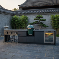 Cuisine extérieure modulaire en acier inoxydable 304 ignifuge avec design gratuit, grill Kamado, porte vitrée, évier, pour cour chinoise
