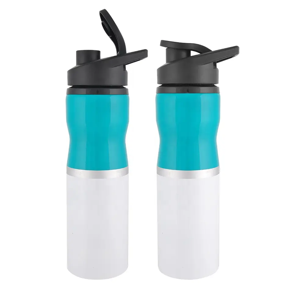 Couvercle rabattable et boucle de transport écologique sans BPA en métal bicolore couleur 750ML bouteille d'eau de sport en acier inoxydable 18/8