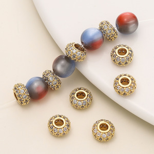 18k Gold Plated Zircon Beads Large Hole <b>Spacer</b> Round For Bracelet Making Jewelry Findings Components - Product Image 1