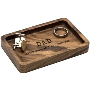 Rectangle Engraved Wood Tray Key or Ring Dish Desktop Storage Organizer Bedside Catchall Holder Birthday Gift For Father