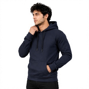 <b>Men's</b> <b>Navy</b> Blue Hooded Pullover Sweatshirt 100% Cotton <b>Fleece</b> Anti-Pilling Regular Fit Pocket Design Winter Wear - Product Image 3