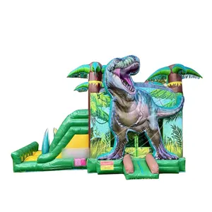 商业侏罗纪世界恐龙主题充气儿童弹跳屋带干滑梯充气城堡