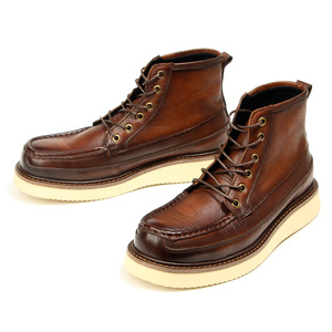 Bottes de travail montantes G16-8 style britannique en cuir pour homme, décontractées, rétro, avec semelle épaisse et amortie - Product Image 4
