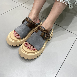 Soldes d'été : Sandales mules à bride unique en cuir de vachette véritable pour femme, à bout ouvert, portables de deux façons, à semelle épaisse - Product Image 6