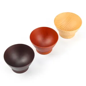 Japanese Style Natural DBR and Red Colour Jujube Wood Salad Serving Bowls Trumpet Shape Wooden Salad Bowl with Custom Logo