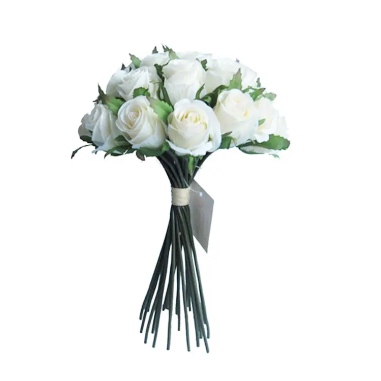 Buquê de flores artificiais para decoração, rosas brancas, floral, 26 buquê de rosas, dama de honra, seda, rosas de casamento, buquê de flores
