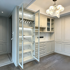 Meuble mural à vin multifonctionnel en bois massif, style américain moderne, finition mate, avec éclairage LED, pour salon éco-responsable - Product Image 5