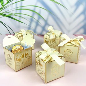 Elegante Caja de <span class=keywords><strong>Regalo</strong></span> con Diseño de Tulipán en Dorado y Beige, con Cinta, para Recuerdos de Boda, Regalos Navideños, Dulces, Empaque Decorativo de Alta Calidad - Product Image 5