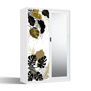 Armoire en acier imprimé avec portes coulissantes miroir 1200 mm pour mobilier de chambre - Product Image 2