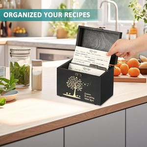 Miglior regalo <span class=keywords><strong>per</strong></span> la festa della casa da sposa-50 piccoli Set di scatole di carte <span class=keywords><strong>per</strong></span> ricette vuote nere 8 divisori in legno Organizer <span class=keywords><strong>per</strong></span> carte da cucina - Product Image 3