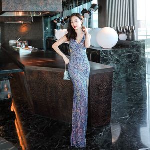 Vestido <span class=keywords><strong>de</strong></span> Noche con Lentejuelas, Largo, Ajustado, Estilo Cola <span class=keywords><strong>de</strong></span> Pez, Elegante, para Reuniones Anuales, Presentadora - Product Image 5
