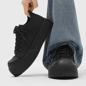 Zapatillas Deportivas Negras con Plataforma, con Cordones, de Caña Baja, Color Sólido, para Uso Diario Informal - Product Image 3