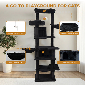 [Stock limité] Arbre à chat moderne de 68 pouces de hauteur, grand, multi-niveaux, noir, avec hamac, panier suspendu, niche pour chat, tapis amovible et griffoir. Livraison gratuite aux États-Unis. - Product Image 3