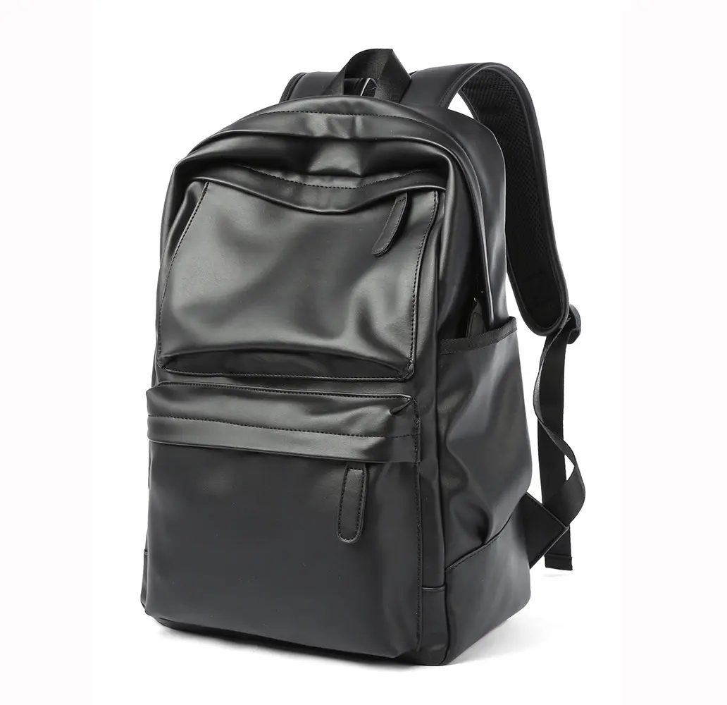 High Quality Laptop Backpack Bag Fashion Black Soft Leather Bag School Mens Backpack