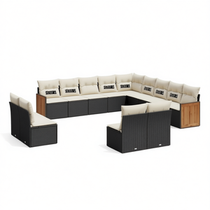 Ensemble de salon de jardin en rotin blanc crème et noir, 10 places, mobilier d'extérieur résistant aux intempéries, design contemporain - Product Image 1