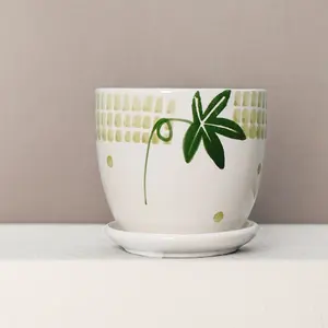 wholesale s ceramic Flower pot simple circle and creative hand painted decorative planter flowerpot customized flower pot